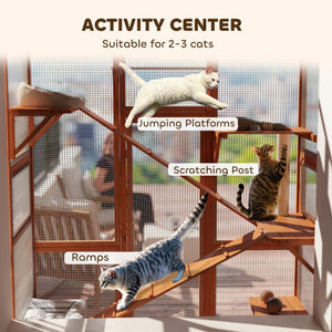 Large Outdoor Catio with 6 Jumping Platforms, Scratching Post, 2 Ramps, Waterproof Roof, Grey – view 11