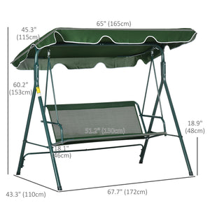 3-Seater Outdoor Porch Swing with Adjustable Canopy, Patio Swing Chair for Garden, Poolside, Backyard, Green and White