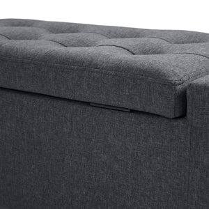 Storage Ottoman Bench, Linen Upholstered Bench with Tufted Design, Flipping Top, Dark Grey