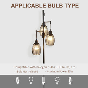 Industrial Floor Lamp with 3 Hanging Wire Lampshades, Dimmable Standing Lamp for Living Room, Bedroom – view 6