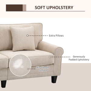 Modern 3 Seater Sofa, Corduroy Fabric 3 Seater Couch with Pine Wood Legs and Rolled Armrests for Living – view 5