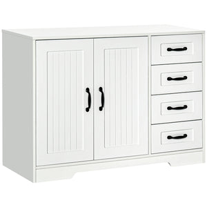Modern Sideboard Buffet Cabinet with Drawers and Beadboard Door Cupboard Kitchen Storage Cabinet White