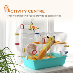 3 Tiers Hamster Cage for Gerbil, Dwarf Hamster with Tunnels, Water Bottle, Exercise Wheel – view 3