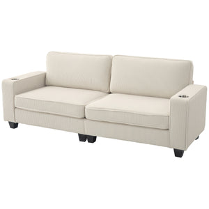 Three Seater Sofa, Fabric 3 Seater Couch with Spring Cushion and Cup Holders for Living Room, Bedroom – view 8