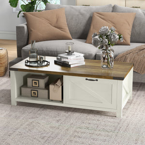 Industrial Coffee Table Side End Table with Drawer, Open Storage Shelf, Modern Farmhouse Furniture, for Living Room, Dining Room, Office, Brown