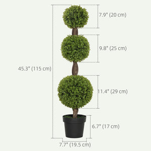 Set of 2 Artificial Ball Boxwood Topiary Trees, Fake Plants in Pots for Indoor Outdoor Decor, Green