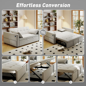 3‑in‑1 Convertible Sofa Bed, Pull Out Sleeper Sofa with USB Charging, Adjustable Backrest, Side Pockets – view 3