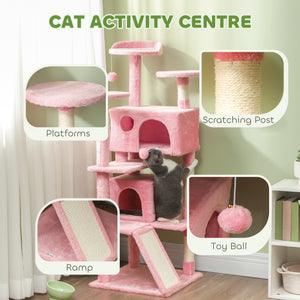 54" Cat Tree, Multi-Level Cat Tower with Scratching Posts, Cat Condos, Bed, Platforms, Ramp, Toy Ball, Beige – view 45