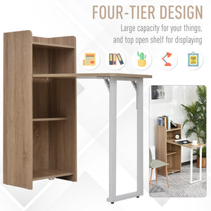 2 In 1 Folding Table, Drop Leaf Table, Space Saving Dining Table with 4-Tier Shelf for Small Spaces, Oak