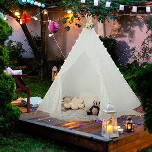 Lace Teepee Tent with Colorful Light Strings for Children view 6