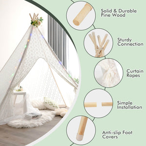 Lace Teepee Tent with Colorful Light Strings for Children view 8