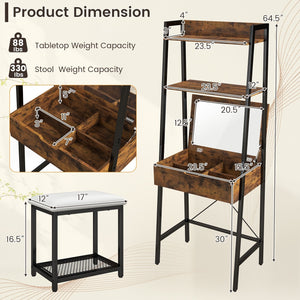 Ladder Vanity Desk Set with Flip Top Mirror and Cushioned Stool-Black view 5