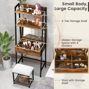 Ladder Vanity Desk Set with Flip Top Mirror and Cushioned Stool-Black view 8