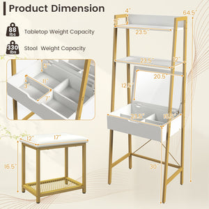 Ladder Vanity Desk Set with Flip Top Mirror and Cushioned Stool-Golden view 5