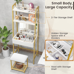 Ladder Vanity Desk Set with Flip Top Mirror and Cushioned Stool-Golden view 8