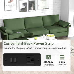 Large 3-Seat Sofa Sectional with Metal Legs and 2 USB Ports for 3-4 people-Green view 6