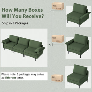 Large 3-Seat Sofa Sectional with Metal Legs and 2 USB Ports for 3-4 people-Green view 8