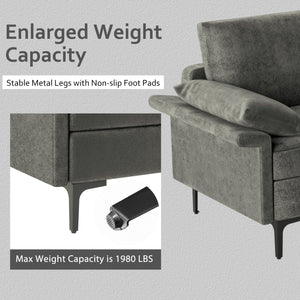 Large 3-Seat Sofa Sectional with Metal Legs and 2 USB Ports for 3-4 people-Silver view 6