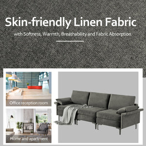Large 3-Seat Sofa Sectional with Metal Legs and 2 USB Ports for 3-4 people-Silver view 9
