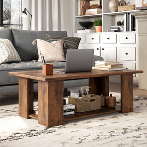Large 36/41 Inch 2-tier Wooden Modern Coffee Table with Storage Shelf-Coffee view 2