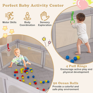 Large Baby Playpen with Pull Rings and Ocean Balls-Gray view 7