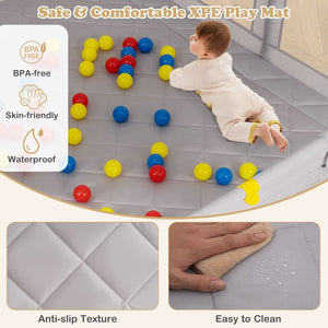 Large Baby Playpen with Pull Rings and Ocean Balls-Gray view 8