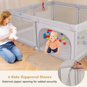 Large Baby Playpen with Pull Rings and Ocean Balls-Gray view 9