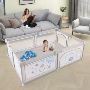 Large Baby Playpen with Pull Rings Ocean Balls and Cute Pattern-Penguin view 3
