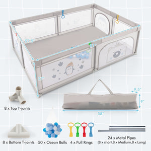 Large Baby Playpen with Pull Rings Ocean Balls and Cute Pattern-Penguin view 5