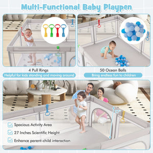 Large Baby Playpen with Pull Rings Ocean Balls and Cute Pattern-Penguin view 6