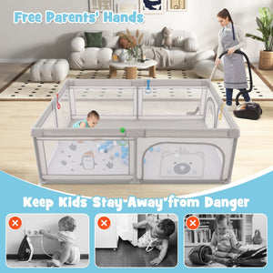 Large Baby Playpen with Pull Rings Ocean Balls and Cute Pattern-Penguin view 7