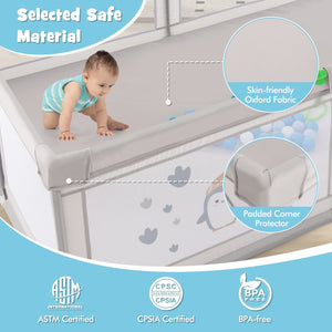 Large Baby Playpen with Pull Rings Ocean Balls and Cute Pattern-Penguin view 8