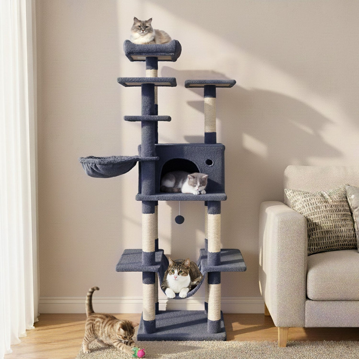 Large Cat Tree for Indoor Cats 63 inches Tall Cat Tower-Dark Gray view 2