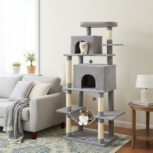 Large Cat Tree for Indoor Cats 70 inches Tall Cat Tower-Light Gray view 2