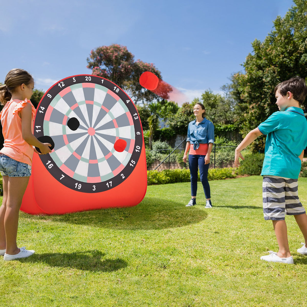 Large Dart Board for Kids with 4 Kick Balls-Red view 2