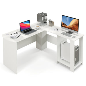 Large Modern L-shaped Computer Desk with 2 Cable Holes and 2 Storage Shelves-White view 4