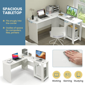 Large Modern L-shaped Computer Desk with 2 Cable Holes and 2 Storage Shelves-White view 7