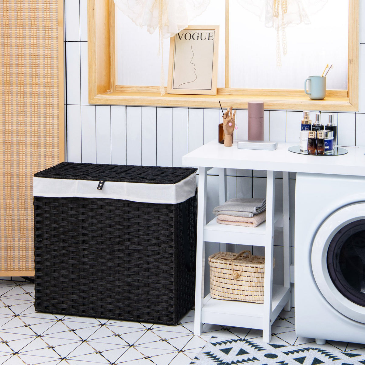 Laundry Hamper with Wheels and Lid-Black view 2