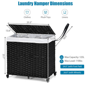Laundry Hamper with Wheels and Lid-Black view 4