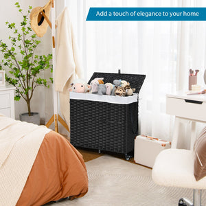 Laundry Hamper with Wheels and Lid-Black view 5