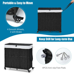 Laundry Hamper with Wheels and Lid-Black view 9