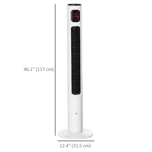 Freestanding Tower Fan Cooling for Home Bedroom with Oscillating, 3 Speed, 12h Timer, LED Sensor Panel, Remote Controller, White