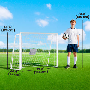 Soozier 6ft x 4ft Soccer Goal Net with Metal Frame, PE Mesh, Ground Stakes, Easy Assembly