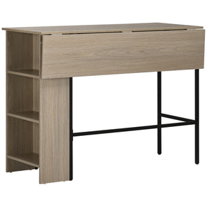 Counter Height Table with Drop Leaf, Extendable Bar Table with Adjustable Storage Shelf, Light Grey