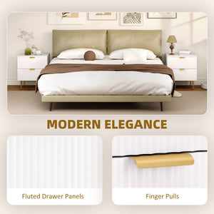 Bedside Table, Modern Nightstand with 2 Drawers, Side End Table with Metal Legs for Living Room, Bedroom, White