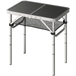 2ft Folding Camping Table, Picnic Table with Mesh Storage Layer, 4 Adjustable Heights and Carrying Handle, Black