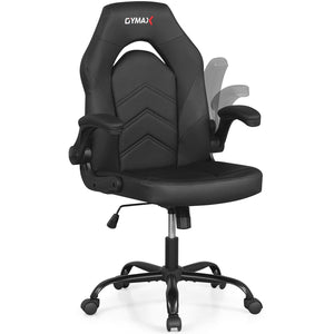 Leather Office Chair Ergonomic Computer Desk Chair with Flip-up Armrests-Black