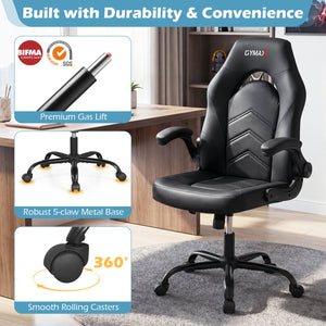 Leather Office Chair Ergonomic Computer Desk Chair with Flip-up Armrests-Black view 6