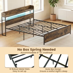 LED Bed Frame with Power Outlets and Storage Headboard-King Size view 7