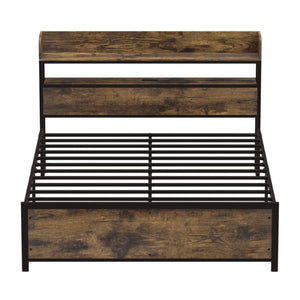 LED Bed Frame with Power Outlets and Storage Headboard-Queen Size
